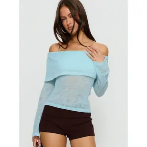 Chanice Off Shoulder Long Sleeve Top Blue