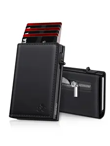 Men's Ultra-Thin RFID Blocking Metal Aluminum Wallet, Rfid Card Holder, Credit Card Organizer, Minimalist Business Design, Pop-Up Card Slots, ID Window, Cash Compartment, Zipper Card Slots