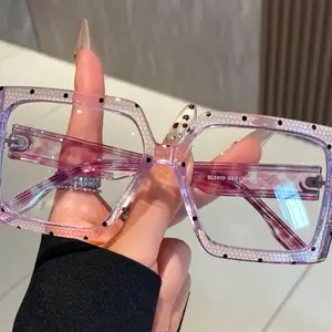 Square Full Rim Glasses for Women - High Definition Anti-Blue Light PC Lenses, Clear Frame with Purple Accents