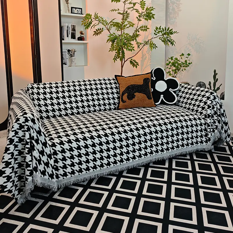 Houndstooth sofa blanket, easy to clean, durable scratch-resistant design, suitable for home and pet owners, all-season use, washable sofa slipcover, sofa cover, 1 soft slipcover protector for living room couch, sofa decoration supplies #GLOBAL PICKS