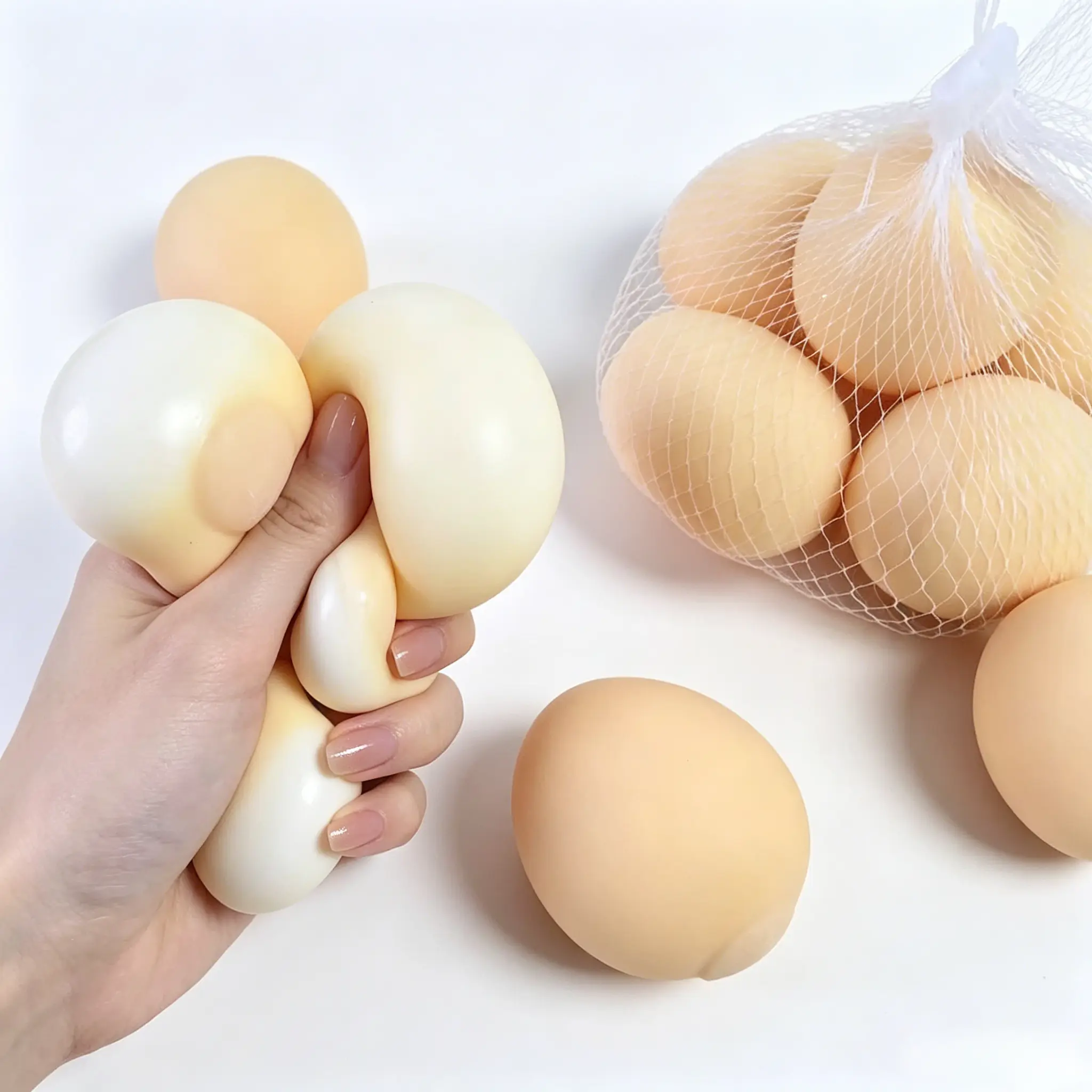MellowAbode 5-Pack Egg Shape Squeeze Squishy Toys - Realistic Egg Look, Soft Fidget Sensory Product, Unisex Stress Relief for Fidget Needs, Home Decor Novelty Item
