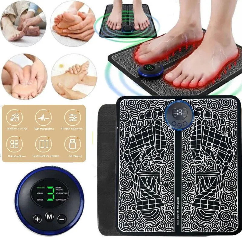 Electric Foot Massager Mat EMS Muscle Stimulator for Blood Circulation, 19 Intensity Levels & 8 Modes Portable Foot Massage Pad
