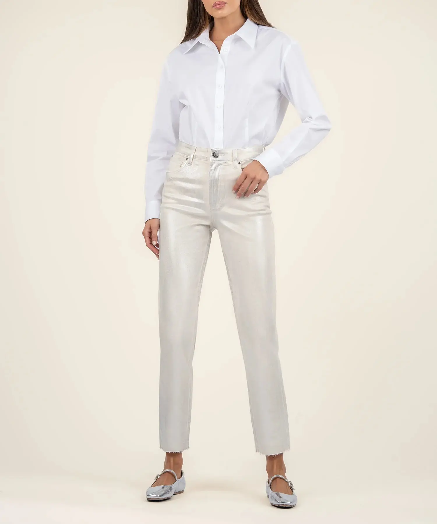 Women's Basic Jeans, Reese Style Metallic Silver Fitted Pants, Stylish Bottom for Casual Daily Wear, Bottom Pants