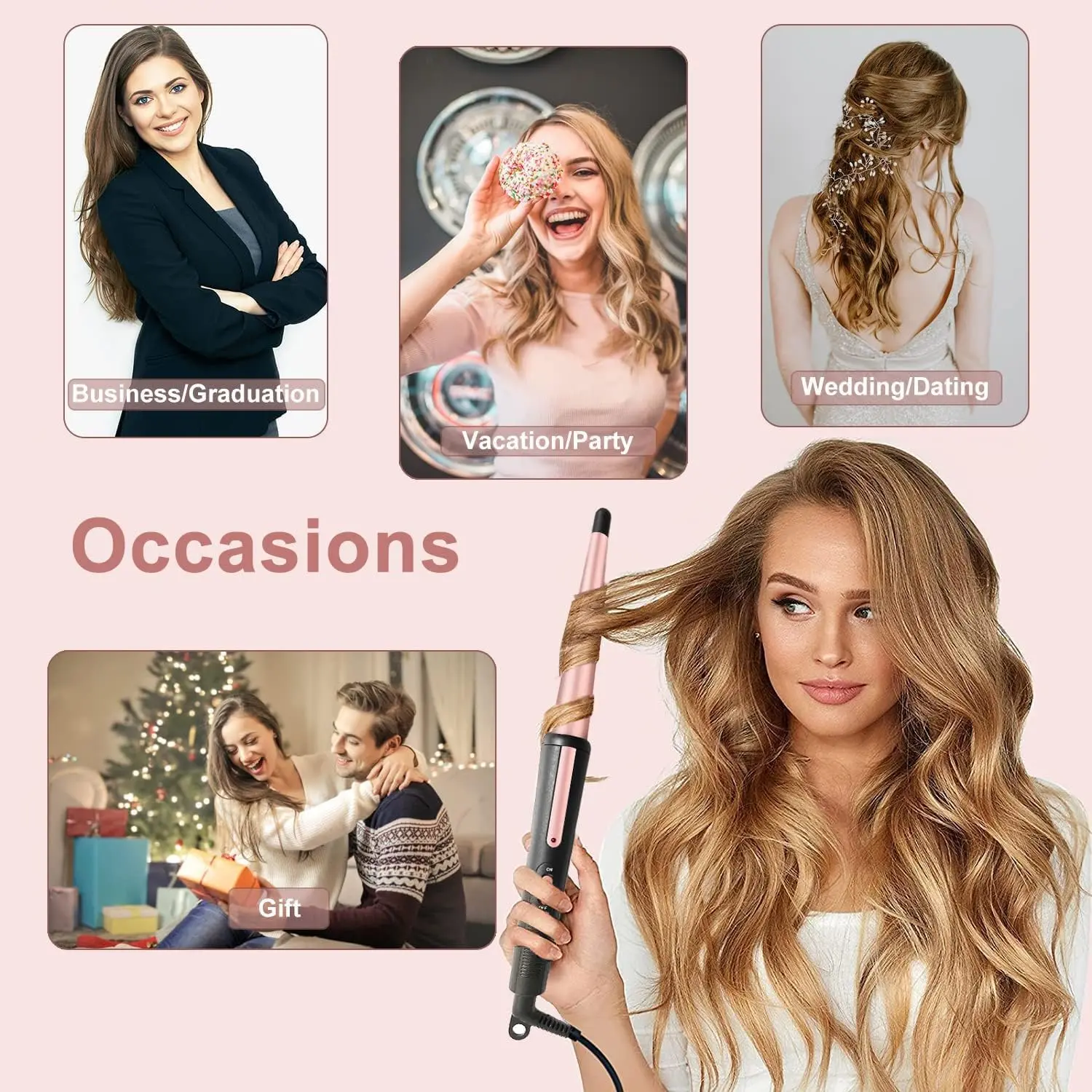 LIV Pink Hair Styling Wand with Glove Hair Curling Wand, 0.5-1Inch Tapered Curling Iron  main image 3