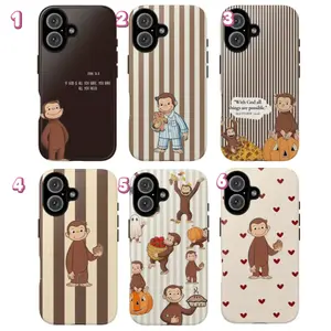 Cute Monkey Tough Phone Case, Curious George Phone Cover, Brown Striped & Heart Pattern Christian Quote Design Protective Cover, gift