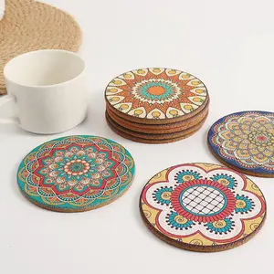 Valentines Coasters Set of 8,Round Cork Coasters, Colorful hand placemats Coaster with Holder, Cute Coaster for Tableware