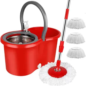 Spin Mop and Bucket Set, 360° Spin Mop and Bucket with Wringer Set and 3 Microfiber Mop Refills, Spinning Mop Bucket System for Floor Cleaning