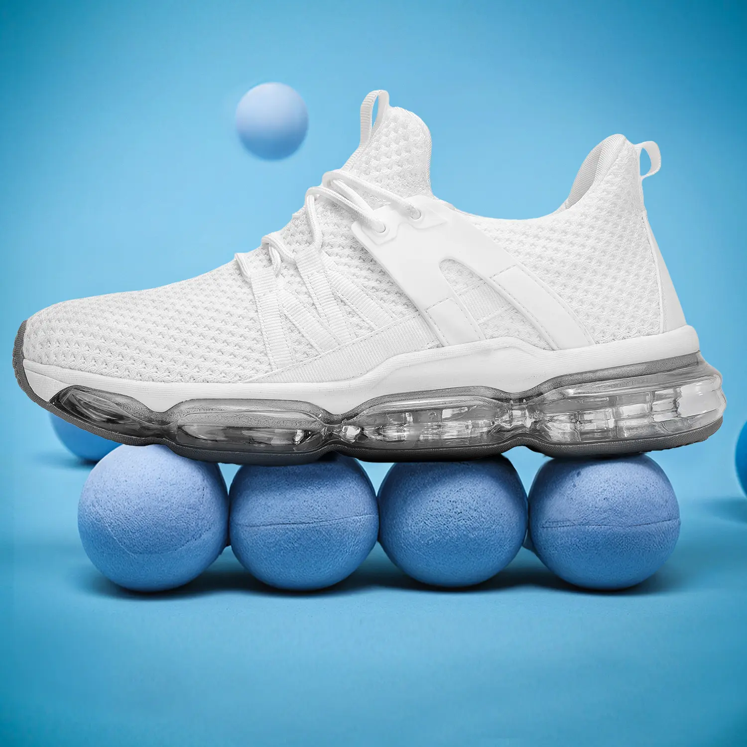 Men‘s Air Cushion Sneakers Breathable Mesh Running Shoes Lightweight Slip-on Walking Shoes - Full Length Air Sole Athletic Tennis Shoes for Outdoor Gym