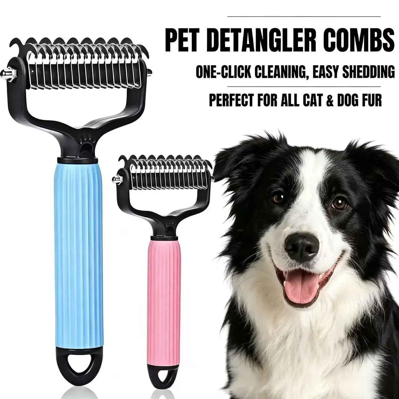 Double-Sided Cat Shedding Dematting Comb Deshedding Dog Brush, Pet Undercoat Rake Grooming Brush for Long Haired Dogs, Matted Fur Remover for Cats
