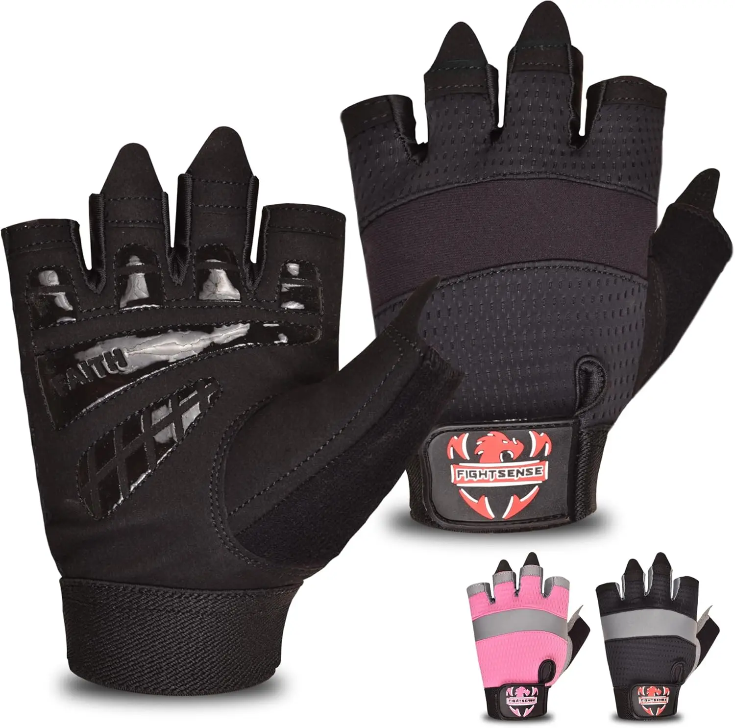FIGHTSENSE Workout Gloves for Men & Women – Weight Lifting Gloves with Padded Palm, Enhanced Grip, Adjustable Wrist Straps & Breathable Design for Gym