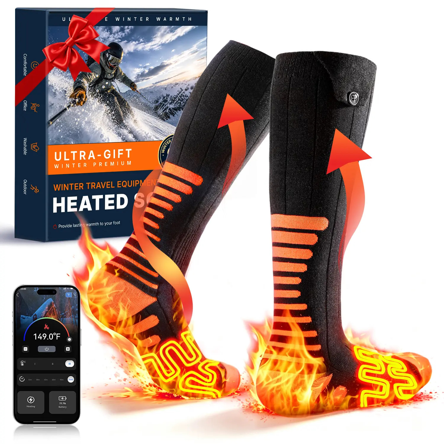 2027 Upgraded Heated Socks, 8000mAh*2 Battery Rechargeable Heated Socks for Men Women, 3 Heating Levels with 360°Heating Electric Socks, Washable Battery Socks for Ski Hunting Hiking，Essential for Winter