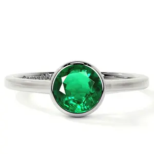 Bezel Set Round Emerald Solitaire Ring (0.50cts.)- REM002-5X5-AAA
