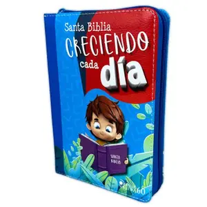 Biblia Compacta para Niños Creciendo cada Día con Cierre RV1960 imit. piel azul
