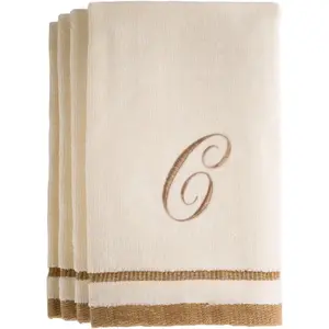 Monogrammed Gifts, Fingertip Towels, 11 x 18 Inches - Set of 4- Decorative Golden Brown Embroidered Towel - Extra Absorbent  - Personalized - for Bathroom/Kitchen- Initial C ()