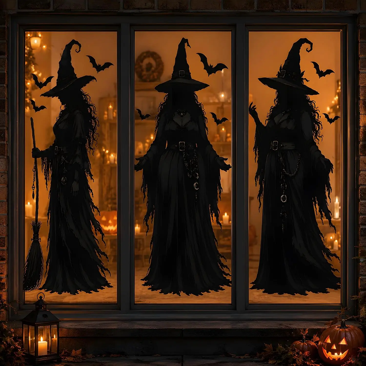 Halloween Witch Window Clings - Large Decorative Stickers for Home, Office Indoor-Outdoor Party Supplies & Favors