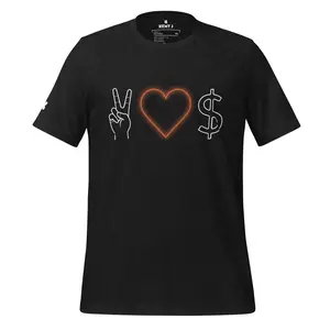Peace Love Money T-Shirt (White & Red Icons)