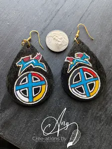 Native American hand-painted Ponies and Medicine Wheel Earrings