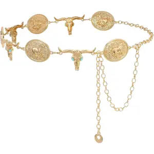 Western Metal Concho Belt for Women Vintage Cowgirl Boho Turquoise Chain Belts for Dresses Jeans