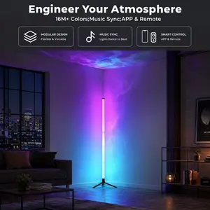 RGB Corner Floor Lamp with App & Remote Control, Music Sync Gaming Lights, LED Mood Lighting for Bedroom, Living Room, Gaming Room & Home Decor