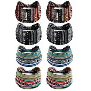 8pcs Elastic Boho Headbands Set - Floral Print Wide Thick Headwear, Soft Fabric for Workout/ Yoga/ Sports/ Carnival/ Daily Wear, Carnival Hairbands, Workout Headbands, Stylish Headwear, Comfortable Material, Lightweight Design, Hair Ties, Festival Summerv