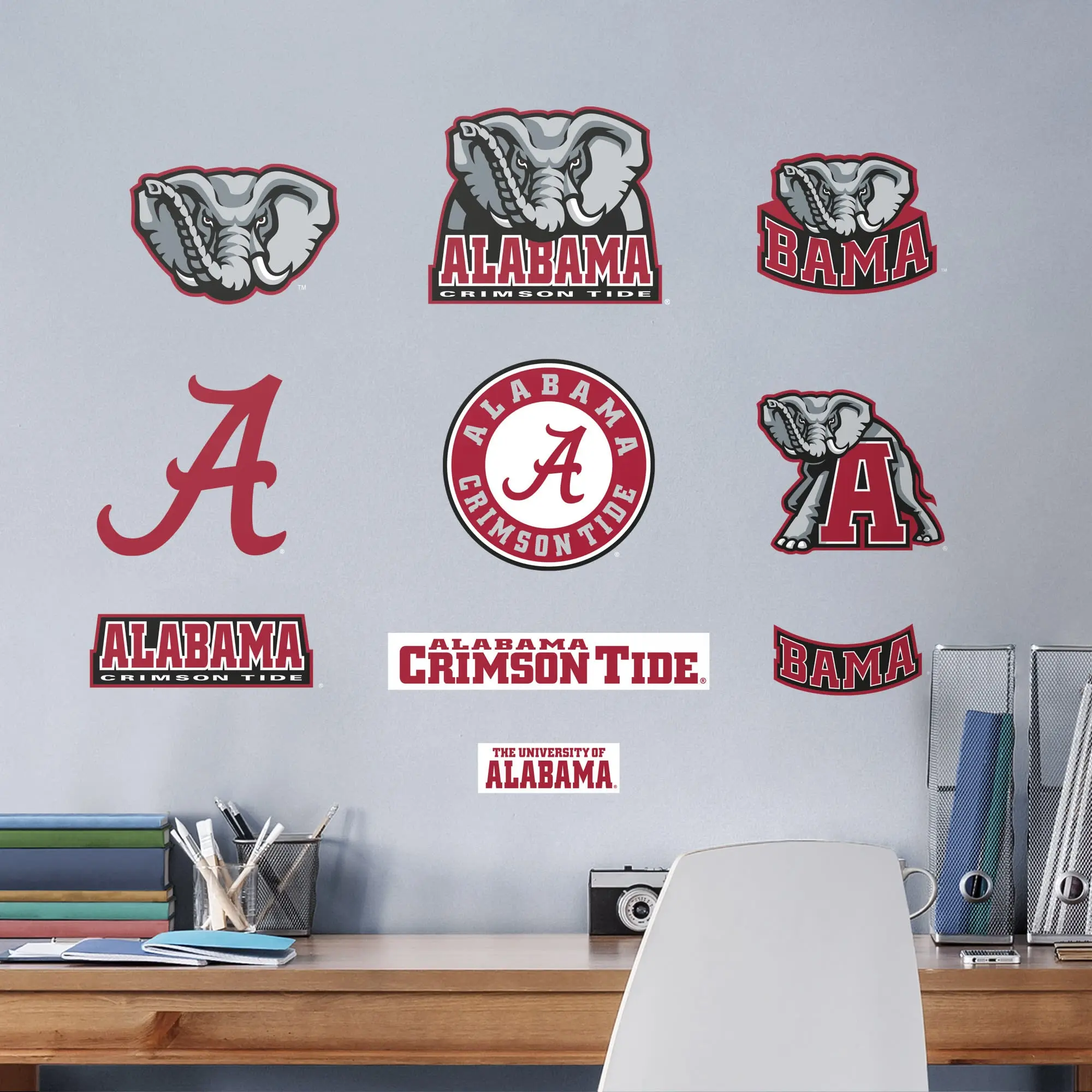 Official NCAA Alabama Crimson Tide RealBig Logo Assortment Collection Reusable Vinyl Wall Stickers, Home Decor Stickers, Fan