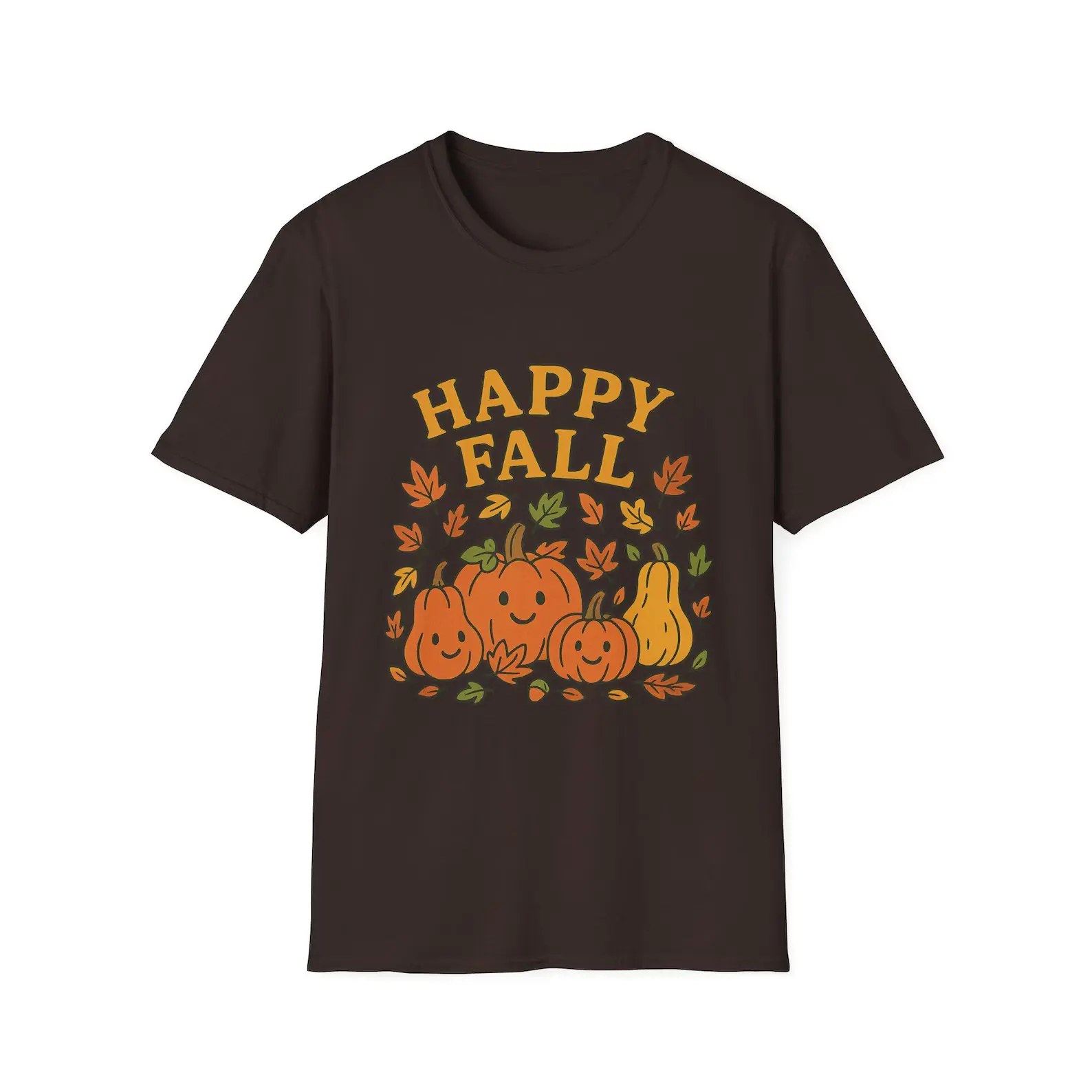 Happy Fall Pumpkins T-Shirt, Autumn Leaves Graphic Tee, Cozy Thanksgiving Top