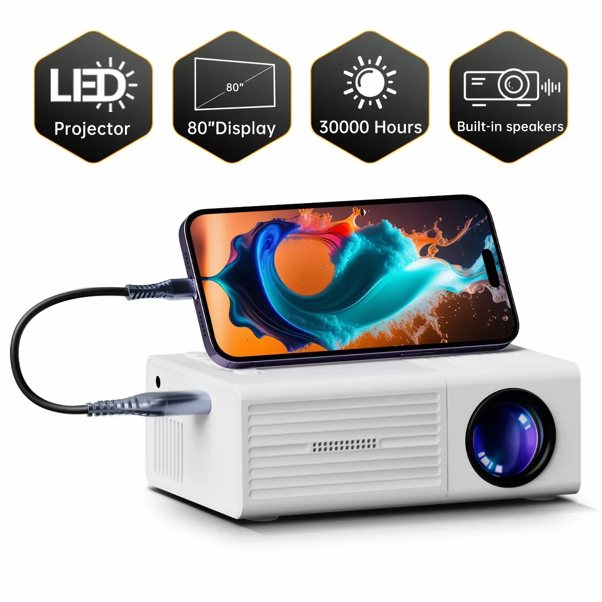 Portable Projector, Supports 1080P, USB Connection, Remote Control - Compatible With Smartphones, Tablets, Laptops, TV Sticks, 1280*720 Native Resolution, Big Screen Display |   Modern Projector