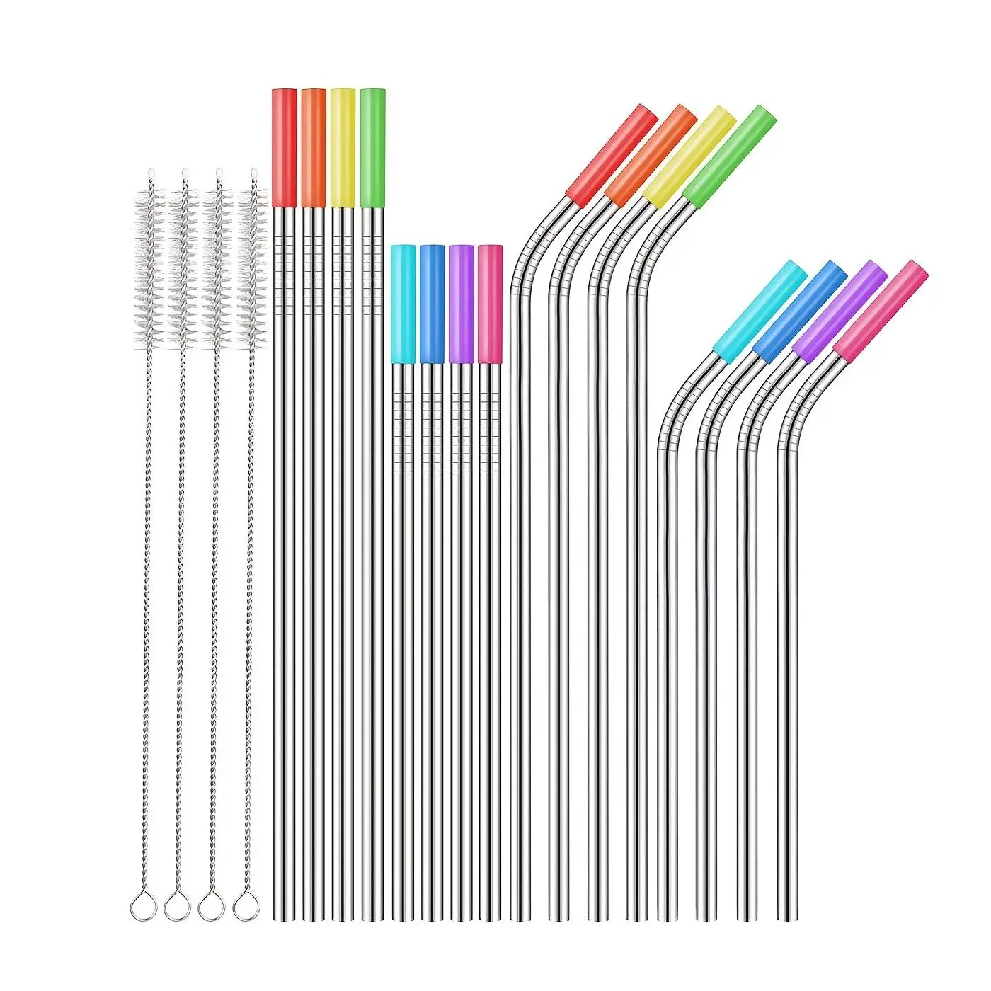 Drinking Straw Set, 20pcs Reusable Stainless Steel Straw with Straw Brush & Silicone Tip Set, Healthy Sustainable Straw, Tumbler Straw, Summer Essenti