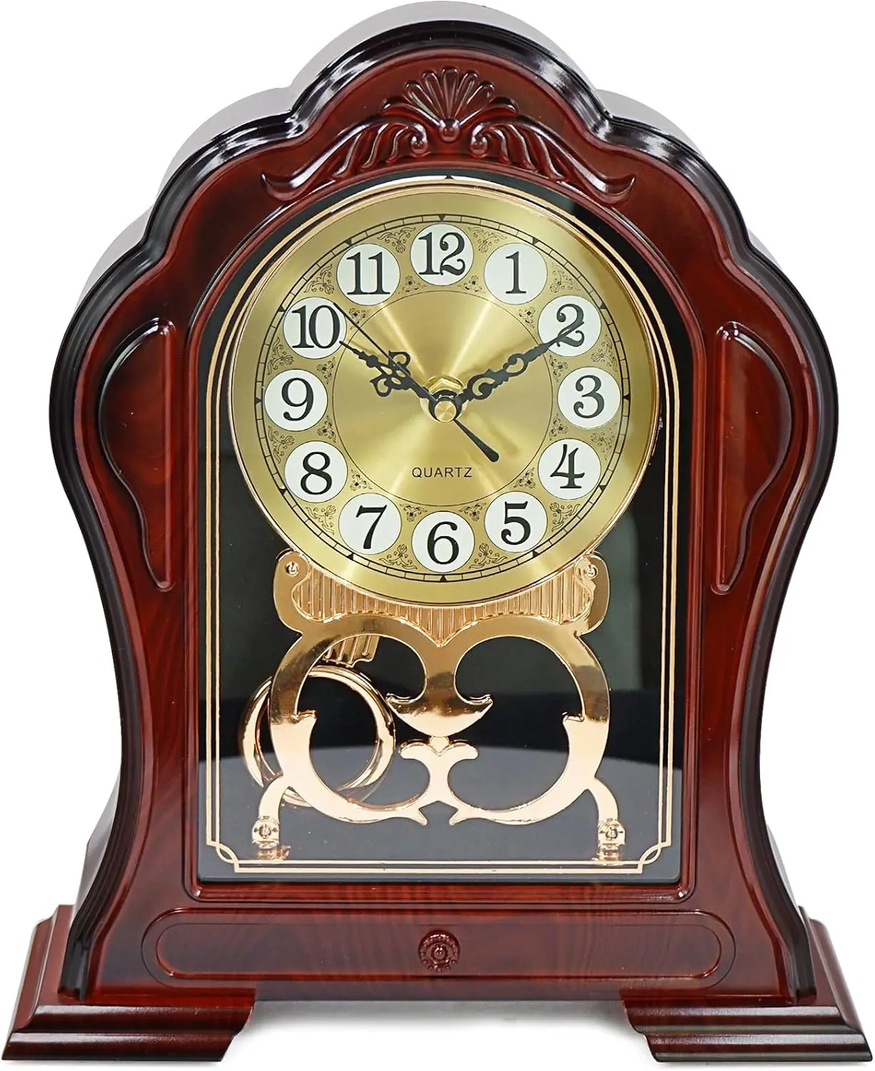 Antique Mantel Clock with Pendulum, Battery Operated(9.64" x 11.02") | Classic farmhouse Grandfather Desk Table Clock for Home, Living Room, Fireplace,shelf Decoration