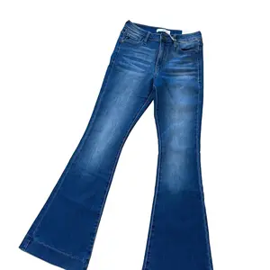 Kan Kan HIGH RISE FLARE JEANS Denim Women's Medium Stone Wash Stretch Flare Denim Jeans Regular Hem 10" Inseam 33" Size 5/269 4% Cotton 4% Polyester 2% Spandex Bottoms Streetwear Pants All Seasons