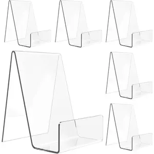 6 Pack Acrylic Book Stand, Clear Easel Stand for Display, Book Display Holder, Display Stand for Album, CD, Magazine, Postcard, Picture, Plate, Artworks, Phone, Tablet
