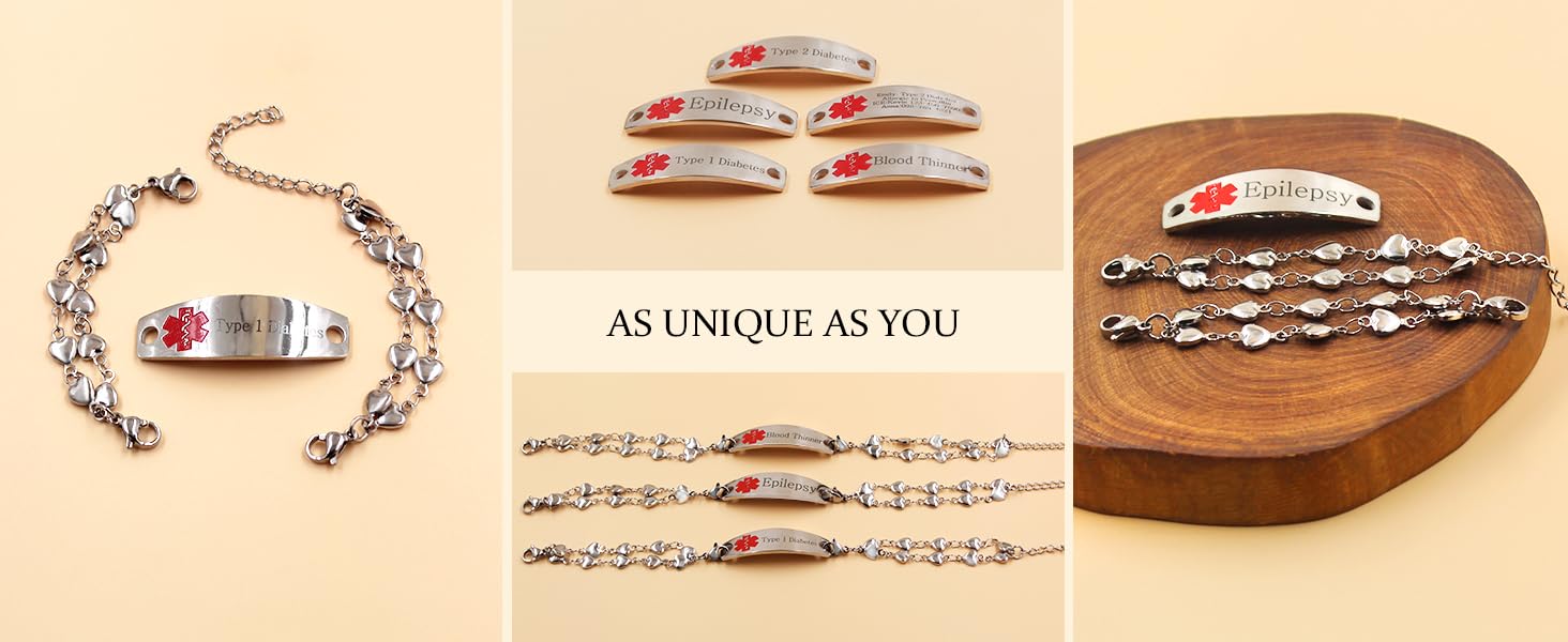 Uloveido Heart ID Bracelet for Women, Double Chain Wristband with Emergency Info Access, Elegant Safety Jewelry for Daily Wear