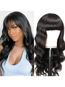 Body Wave Wigs with Bangs Human Hair Wigs for Women None Lace Front Wigs Brazilian Virgin Hair Glueless Machine Made Wig Natural Color Natural Wavy Wig