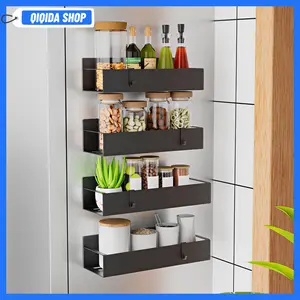 Magnetic Spice Rack for Refrigerator, Magnetic Spice Storage Rack Organizer for Fridge,Magnetic Shelf with Paper Towel Holder, Moveable Kitchen Refrigerator Seasoning Storage Rack Fridge Magnet Organizer, Kitchen Gadgets for Refrigerator, Microwave