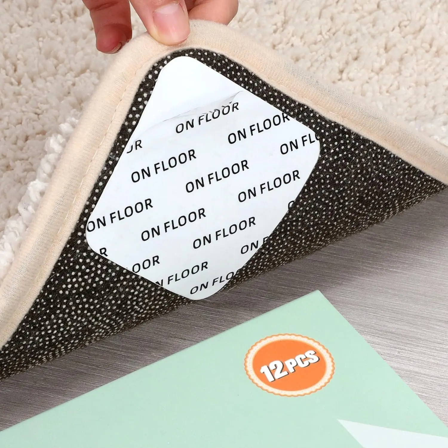 12 Pieces Anti-Skid Double-Sided Tape - Rug Pads for Indoor Sports Mats, Floor Protection for Hardwood Floors & Tiles, Reusable Washable Sticker to Secure Flat Corners