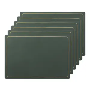 REGALWOVEN Set of 6 Heat Resistant Modern Faux Leather Placemats for Kitchen Dining Room 18x12 Inch Dark Green