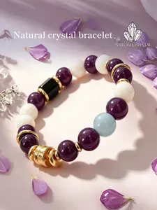 Natural Blue Moonstone and Amethyst Delicate BraceletEnhances wealth and stability, boosts career luck, protects against negative energy, ensures smooth career. Handcrafted with meticulous stringing, suitable for personalized layering / unique fashion, e