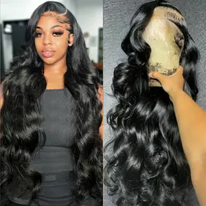 Bling Hair 14-36 inch Body Wave 13x6 HD Transparent Lace Front Wig 100% Human Hair Wigs Pre Plucked Natural Hairline 180 Density For Women