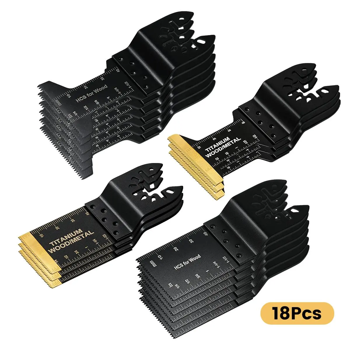 Titanium Coated Oscillating Tool Blades Set, Quick Release Multi-Size 35mm Blades with Scale Marks, Universal for Wood Metal Cut & Plastic Cutting (Power Tool Accessories)