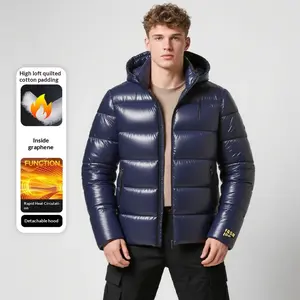 2025 New Men's Winter Thick Warm Cotton Jacket Casual Loose Hooded Coat with High Loft Quilted Cotton Padding & Inside Graphene for Optimal Heat Retention