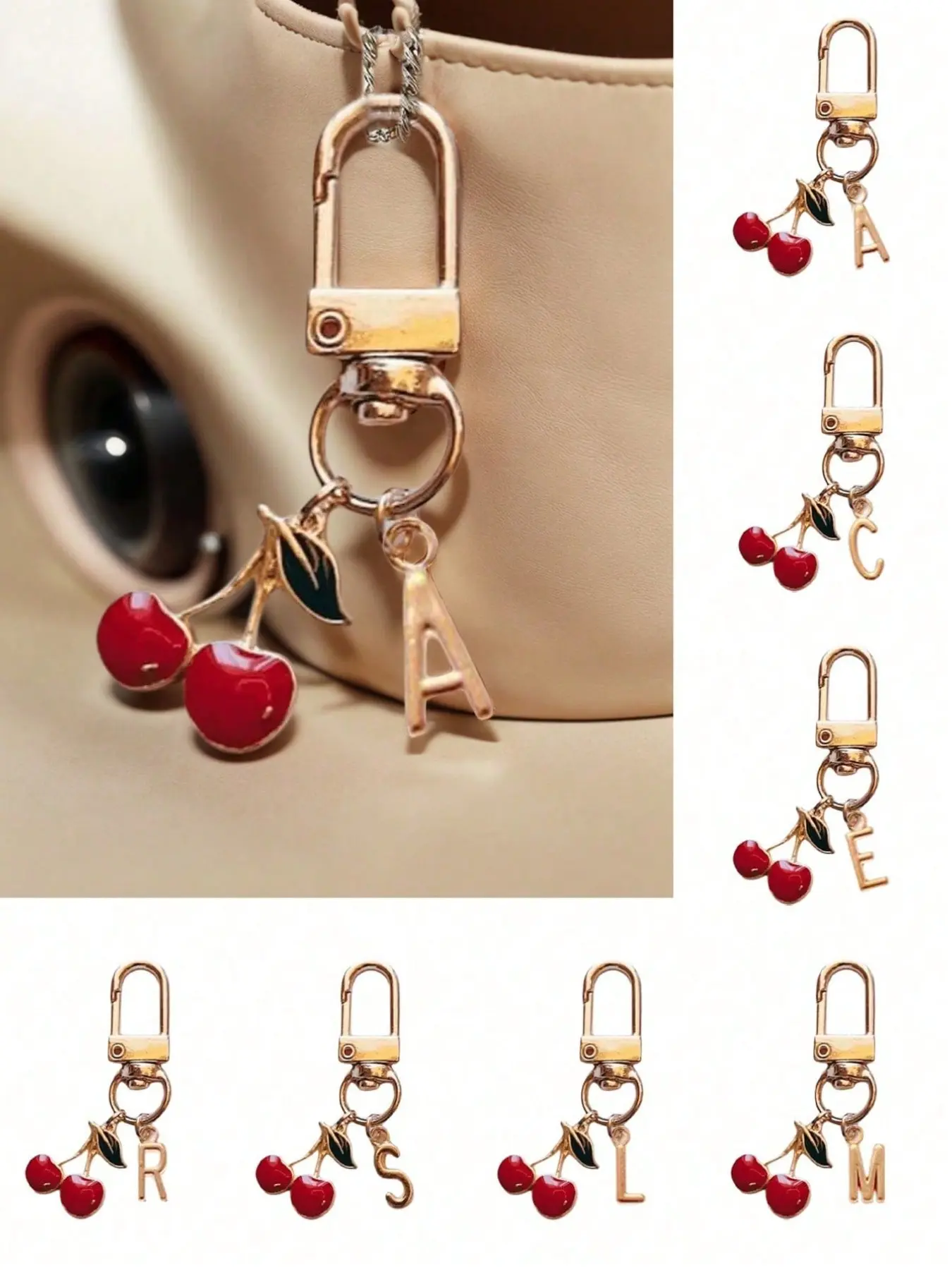 1PC Personalized Cherry Accessories With Initials And Cherry Keychains | Keychain Accessories | Custom Pendants, Suitable For Wallet, Backpack, Car Keys Decoration, Ideal Gift For Girls ,Bag Decorations,Holiday/Birthday Gifts