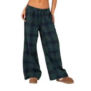 Women's Plaid Pyjama Bottoms Plaid Print Elastic Waist Loose Wide Leg Pants Lounge Pants Pj Bottoms Women Casual Trousers