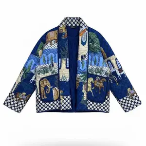Italian Patchwork Quilted Jacket Oversized Boho Style Kimono Coat Unique Statement Piece Vintage Reversible Casual Womenswear