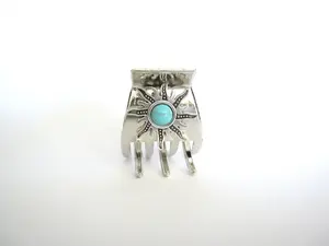 Small/medium turquoise blue silver sun metal native tribal hair claw clip
