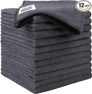 Grey Microfiber Cleaning Cloths 12 Pack, 12.5 x 12.5 inch Microfiber Towel for Cars, Ultra Absorbent Car Washing Cloth