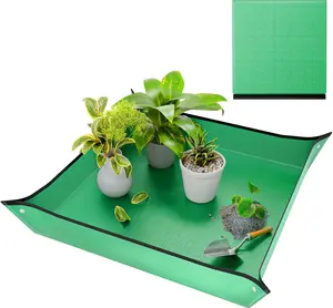 Waterproof Repotting Mat for Indoor Gardening – 26" x 26" Foldable Plant Transplanting Tray with Snap Corners for Mess-Free Potting, Reusable Gardening Mat for Succulents and Small Plants