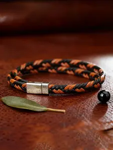 Men's Vintage Woven Leather Bracelet, Braided Bracelets, Dual Color Braided Strap Magnetic Buckle Wraparound Hand Chain, Stylish Accessory for Men