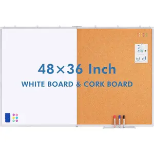White Board and Cork Board Combo, 48 X 36 inches Whiteboard Bulletin Combination Board, Wall Mounted Dry Erase Message Board for , School and Office