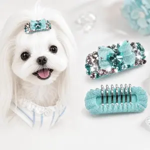 PETHERE Handmade diamond-encrusted pet hair clip, luxurious and elegant, royal-style butterfly diamond accessory, specifically for pets, suitable for dogs and cats, ideal as a wedding or birthday gift; suitable for long-haired dogs