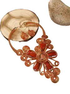 Bohemian Style Crystal Plate Handmade Aluminum Wire Flower Necklace Earrings Party Jewelry Set, All Seasons, Choking Hazard Warning
